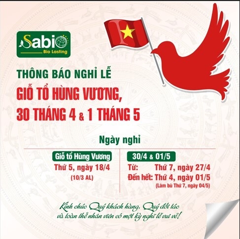 Thông báo nghỉ nghỉ Lễ Giỗ Tổ Hùng Vương, 30/4 & 01/5
