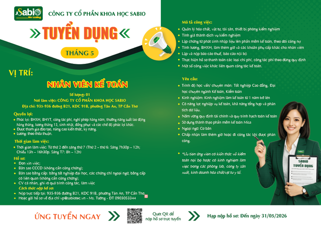 TUYỂN DỤNG THÁNG 05/2026 - CẦN THƠ