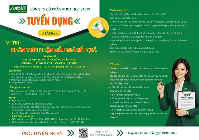 TUYỂN DỤNG THÁNG 06/2026 - CẦN THƠ