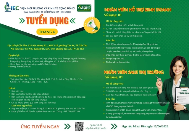TUYỂN DỤNG THÁNG 06/2026 - CẦN THƠ
