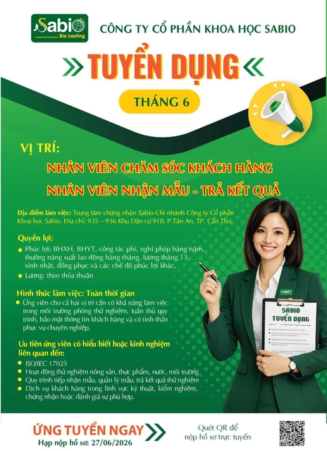 TUYỂN DỤNG THÁNG 06/2026 - CẦN THƠ