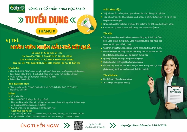 TUYỂN DỤNG THÁNG 08/2026 - CẦN THƠ