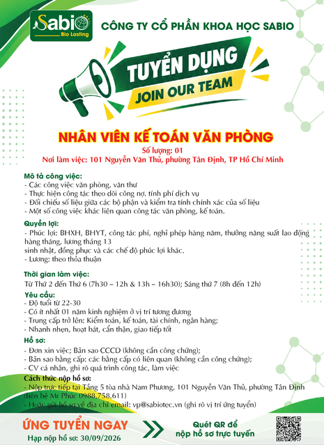 TUYỂN DỤNG THÁNG 09 - TP.HCM