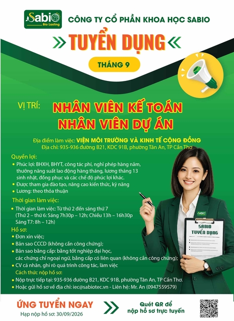 TUYỂN DỤNG THÁNG 09 - VIỆN MÔI TRƯỜNG VÀ KINH TẾ CỘNG ĐỒNG
