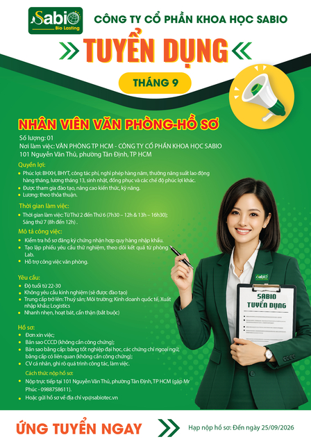 TUYỂN DỤNG THÁNG 09/2026 - CẦN THƠ & Tp.HCM