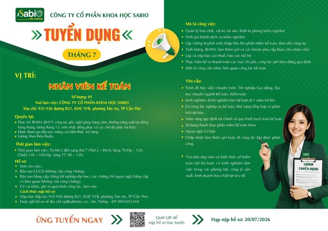 TUYỂN DỤNG THÁNG 7/2025 - CẦN THƠ
