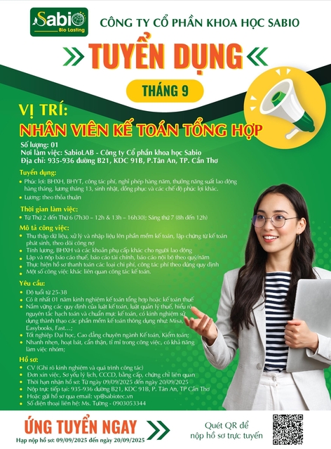 TUYỂN DỤNG THÁNG 9/2025